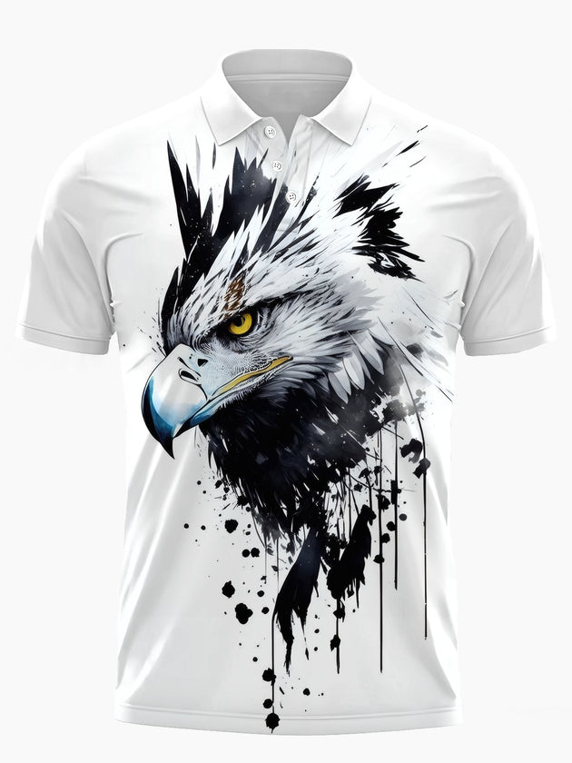 Men's eagle print short sleeve polo shirt front view