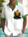 Halloween Pumpkin Men's Pocket Short Sleeve Shirts