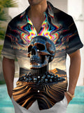 Skull Print Men's Pocket Short Sleeve Shirts