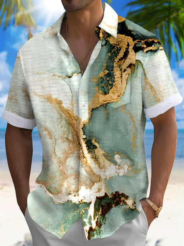 Men's abstract print short sleeve shirt with pocket front view