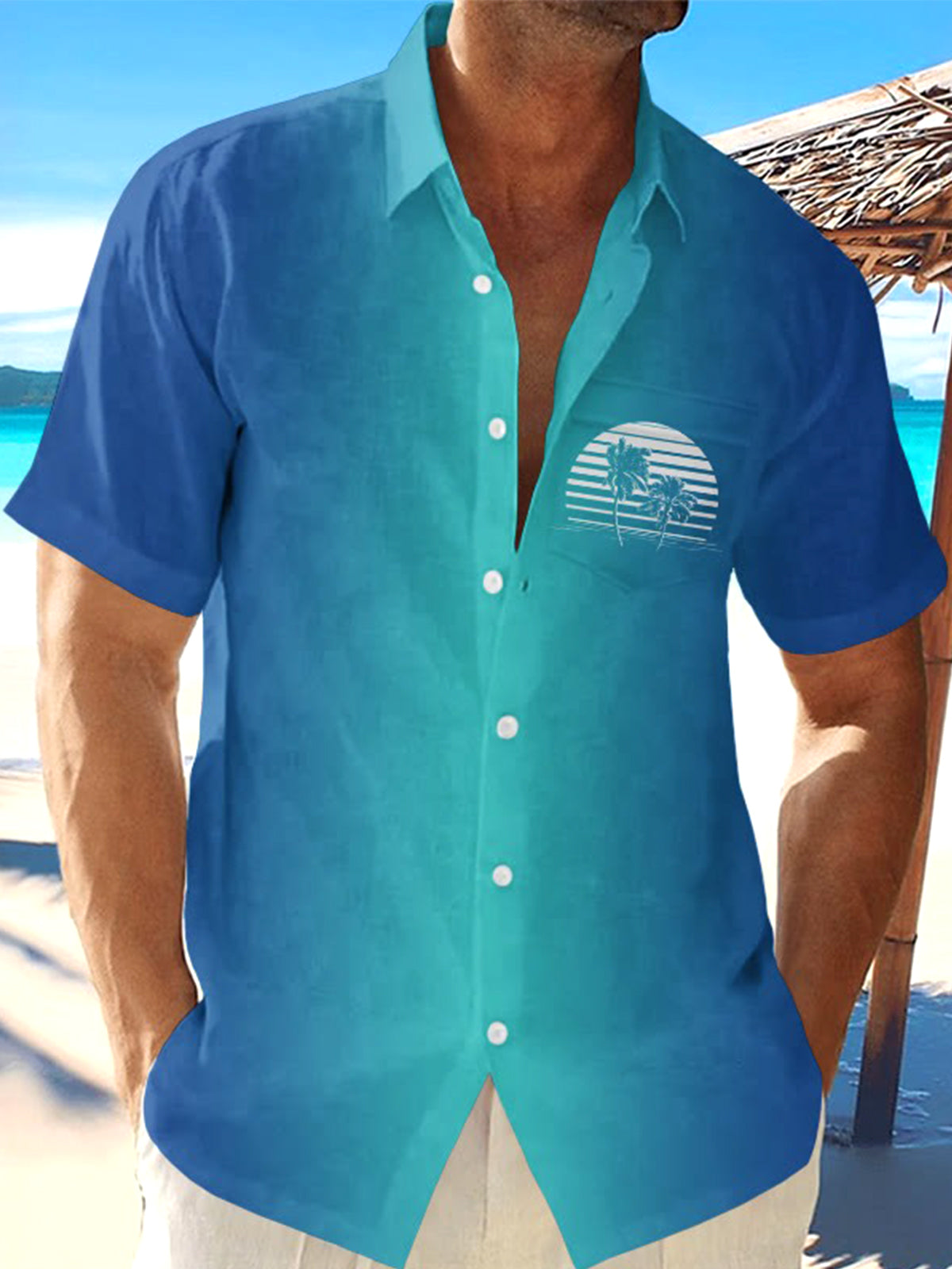 Coconut Tree Men's Pocket Short Sleeve Shirts