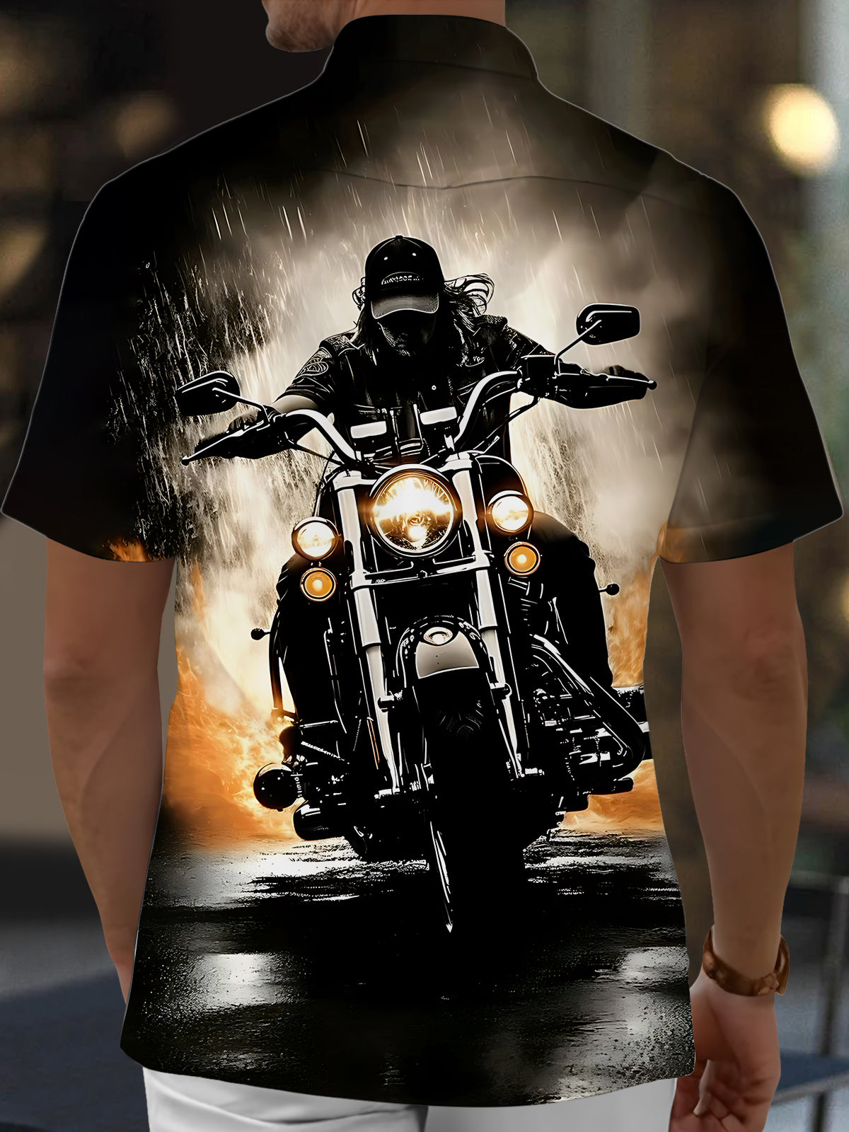 Motorcycle Print Men's Pocket Short Sleeve Shirts