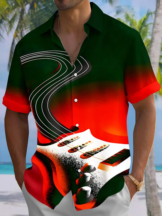 Music Guitar Men's Pocket Short Sleeve Shirts