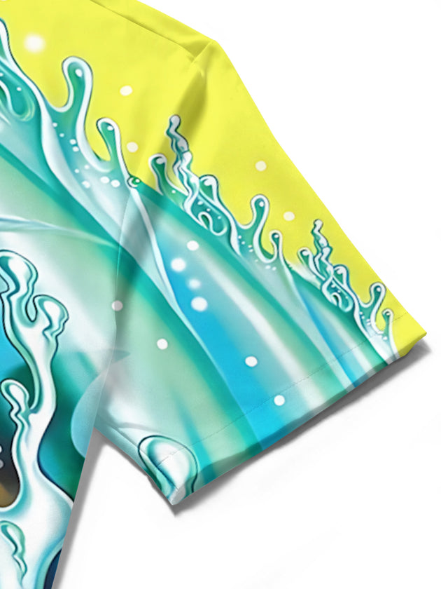 men's shark print shirt close-up short sleeve