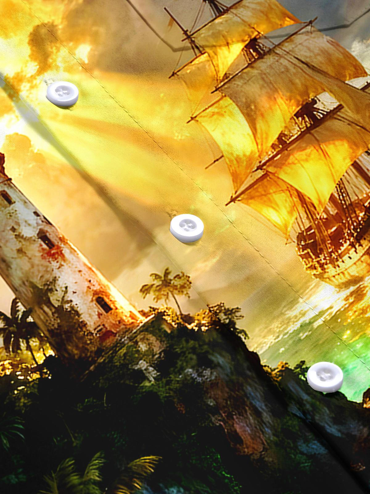 Hawaiian Lighthouse Boat Men's Pocket Short Sleeve Shirts