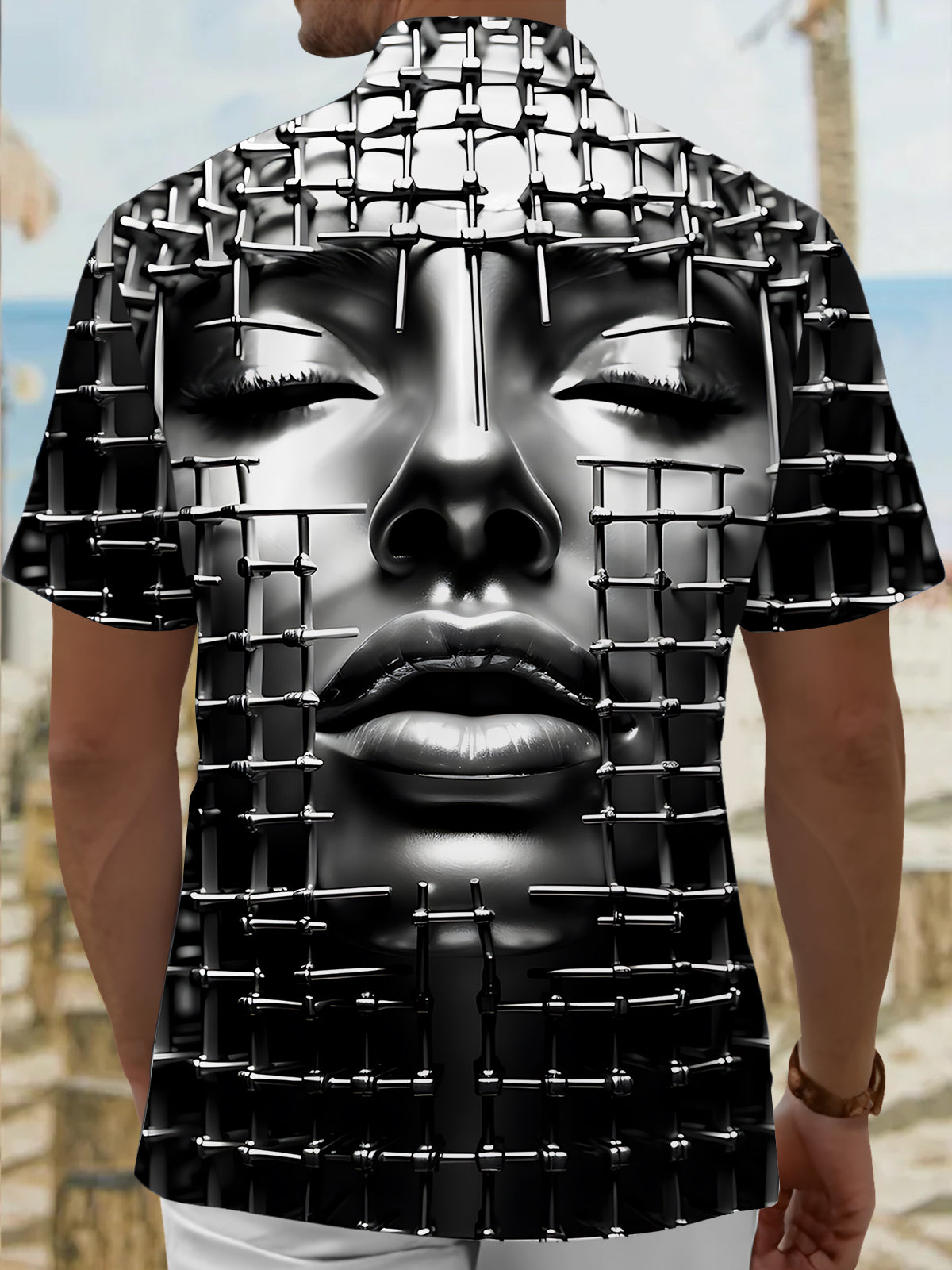 Face Art Print Men's Pocket Short Sleeve Shirts