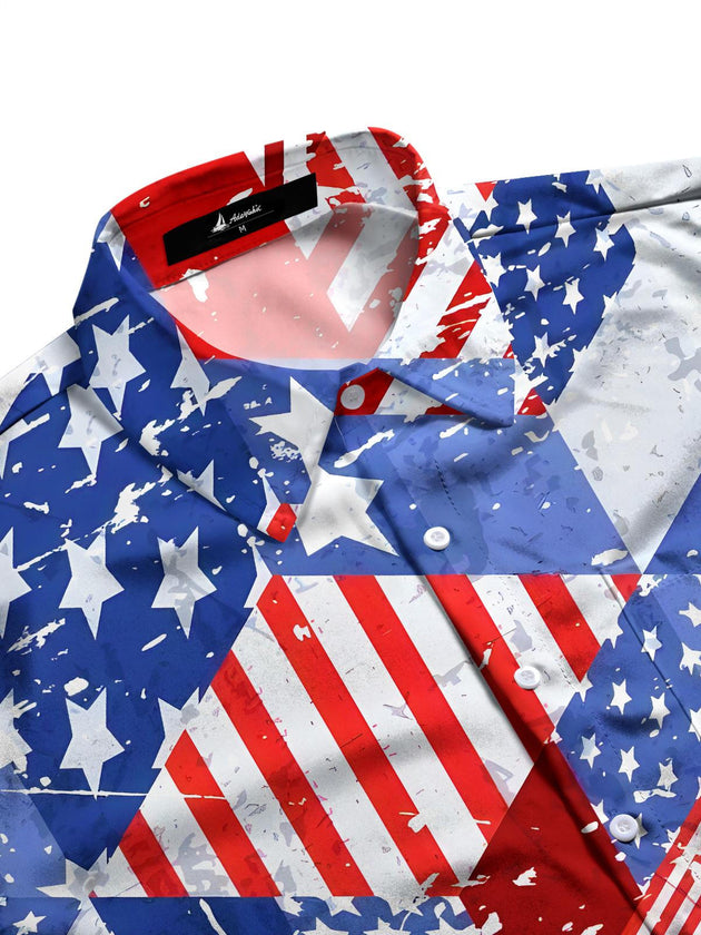 Independence Day American Flag Men's Pocket Short Sleeve Shirts