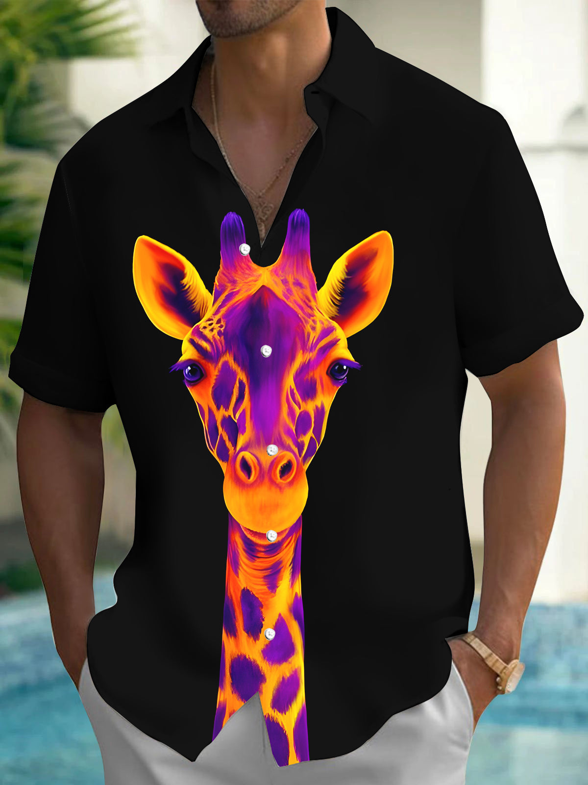 Giraffe Men's Pocket Short Sleeve Shirts