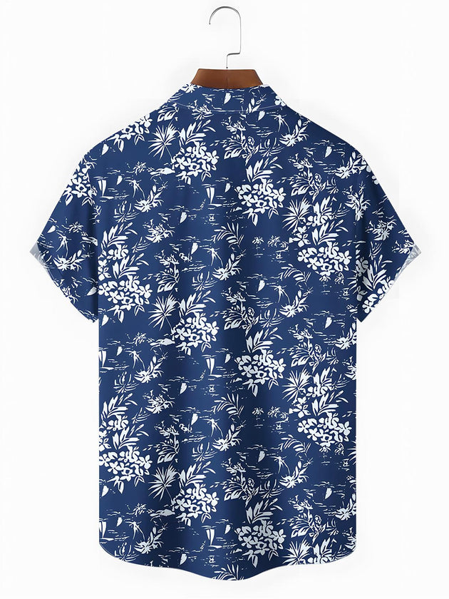 Men's floral short sleeve shirt back view