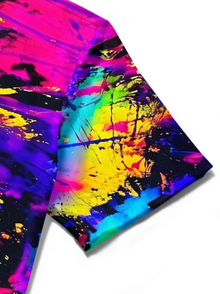 Neon Splash Ink Art Colorful Tie-Dye Men's Pocket Short Sleeve Shirts