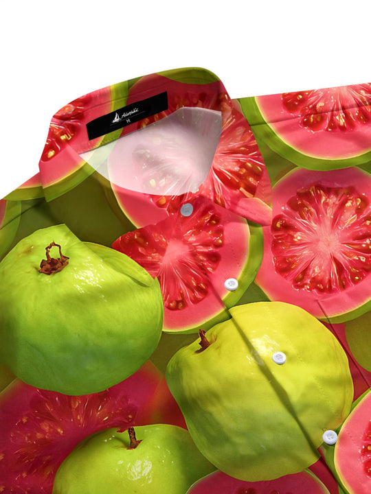 Men's guava print short sleeve shirt side view
