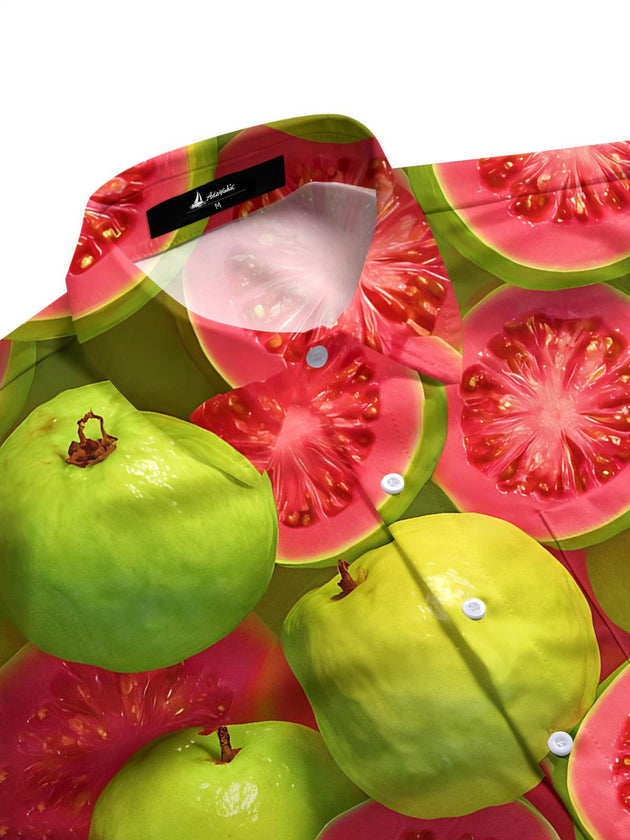 Men's guava print short sleeve shirt side view