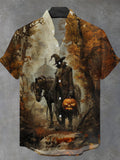 Halloween Knight Men's Pocket Short Sleeve Stand Collar Shirts