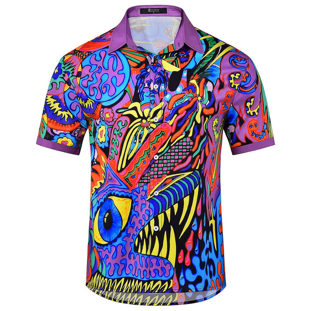 Adaychic Mens Hawaiian Shirt Abstract Art Print Short Sleeve Button Down Tropical Shirts Summer Beach Tops for Travel Vacation noble