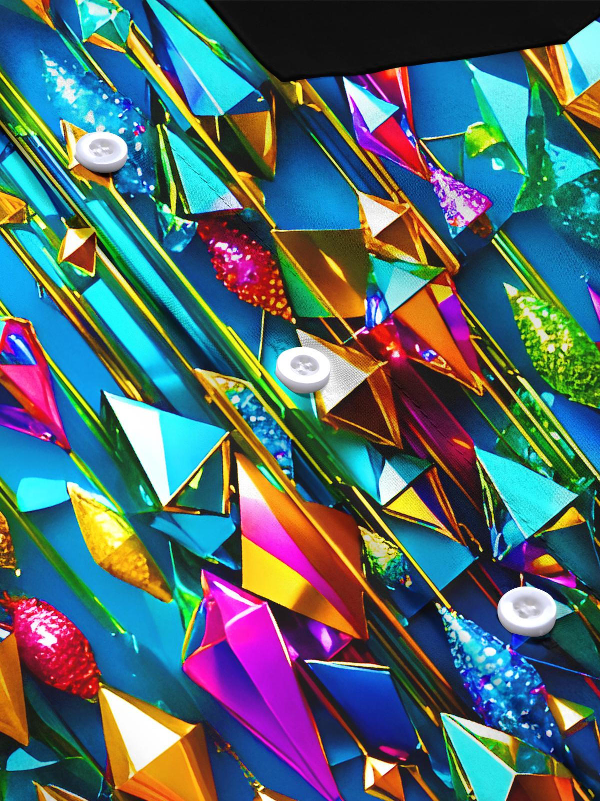 Shiny Colorful Metallic-textured Geometric Pyramids Men's Pocket Long Sleeve Shirts