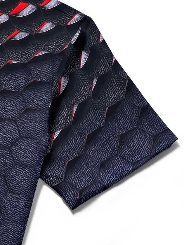 men's red gradient print shirt close-up short sleeve
