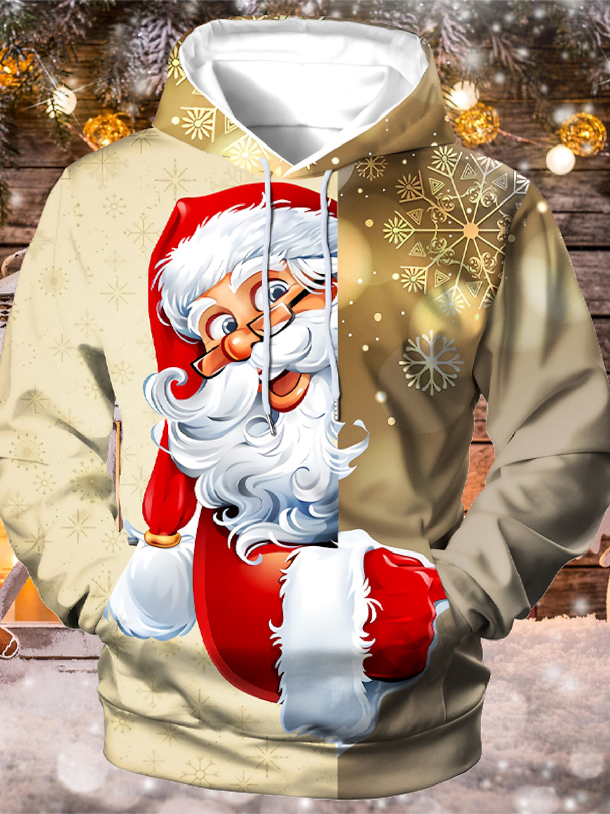 Christmas Long Sleeve Hooded Pocket Men's Top