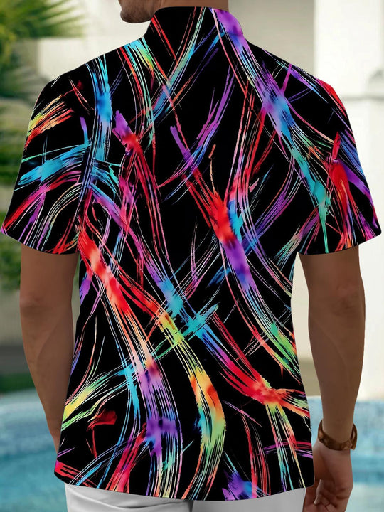 Colorful Abstract Brushstroke Tie-Dye Geometry Men's Pocket Short Sleeve Shirts