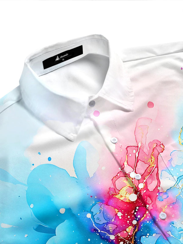 Art Watercolor Fluid Gradient Tie-Dye Men's Pocket Short Sleeve Shirts