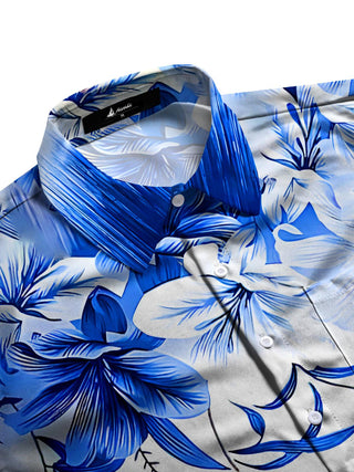 Men's flower print full sleeve pocket shirt with geometric lines side view