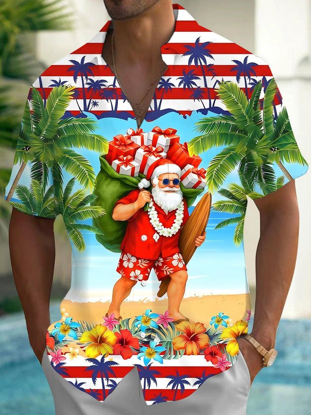 Summer Christmas Santa Claus Men's Pocket Short Sleeve Shirts