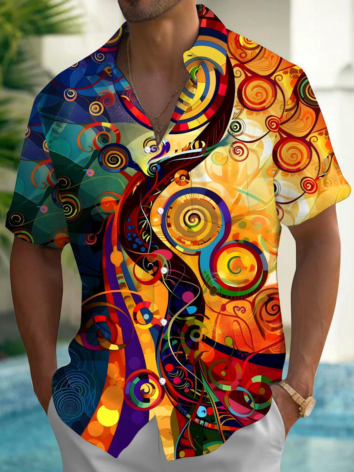 Abstract Men's Pocket Short Sleeve Shirts