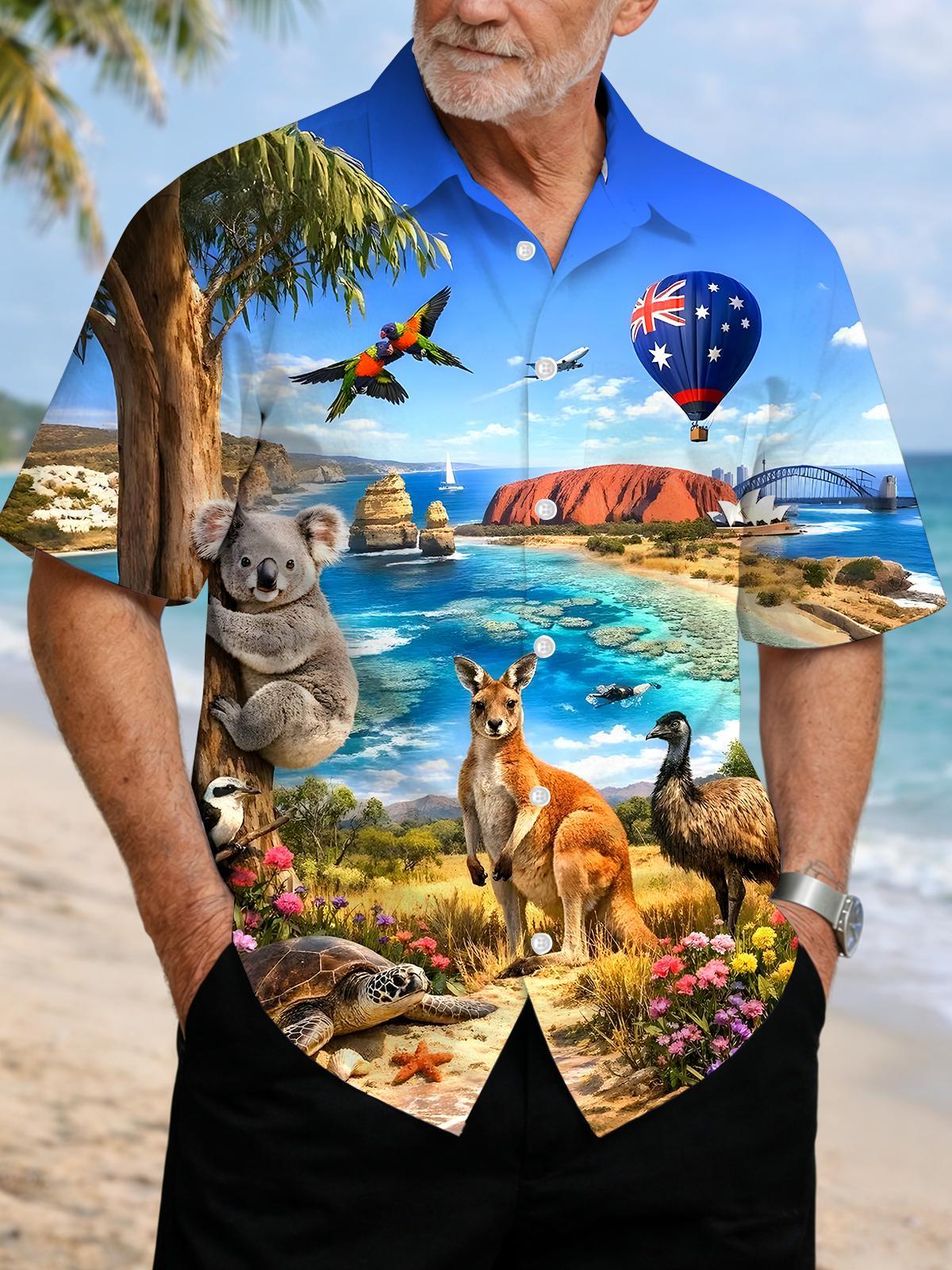 men's Hawaiian shirt front view tropical beach vacation