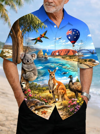 men's Hawaiian shirt front view tropical beach vacation