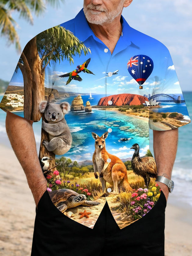 men's Hawaiian shirt front view tropical beach vacation