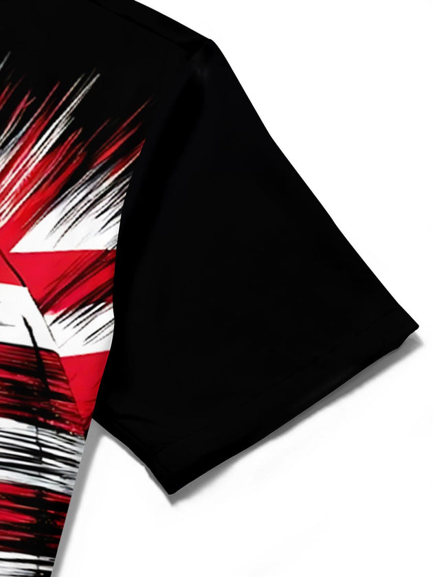 Men's short sleeve shirt with stars and stripes pattern flat lay detail