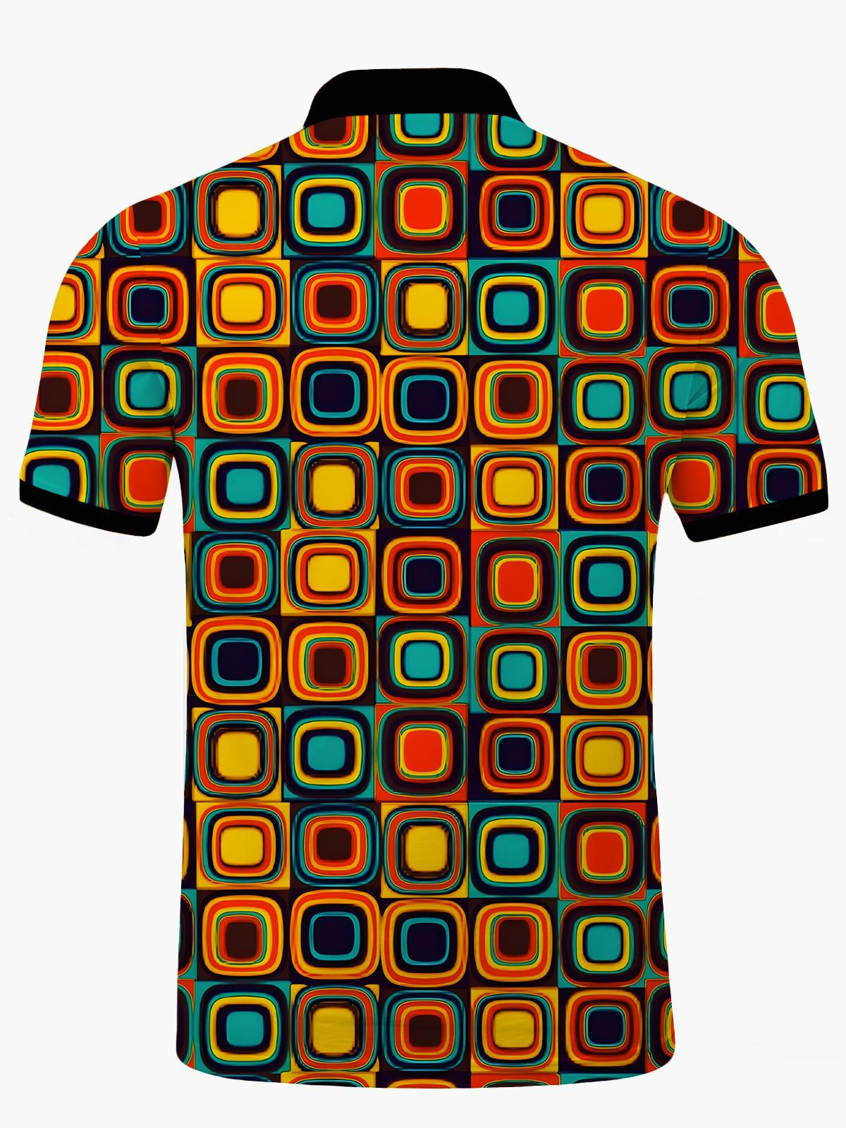 Geometric Print Men's Short Sleeve Button Polo Shirt