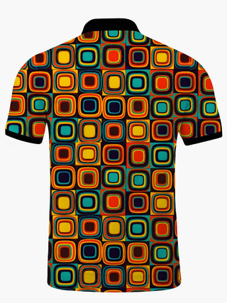 Men's geometric print short sleeve button polo shirt back view