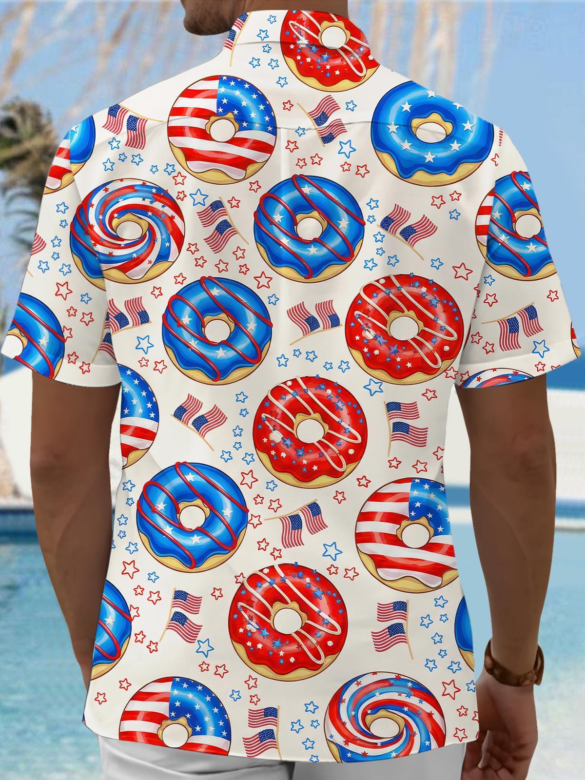 men's American flag donut print short sleeve shirt back view