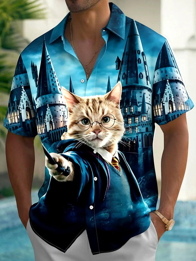 Magic Cat Men's Pocket Short Sleeve Shirts