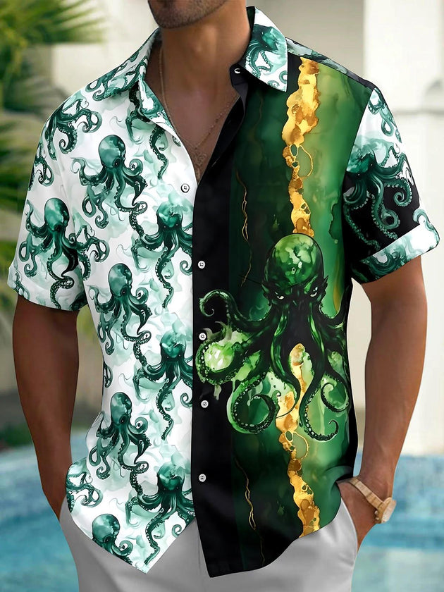 Hawaiian Octopus Men's Pocket Short Sleeve Shirts