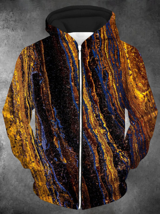 Men's vintage style abstract print long sleeve hoodie sweatshirt front view