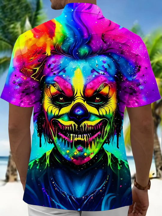 Men's colorful horror joker back view pocket short sleeve shirt