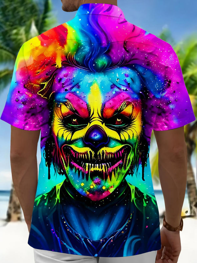 Men's colorful horror joker back view pocket short sleeve shirt