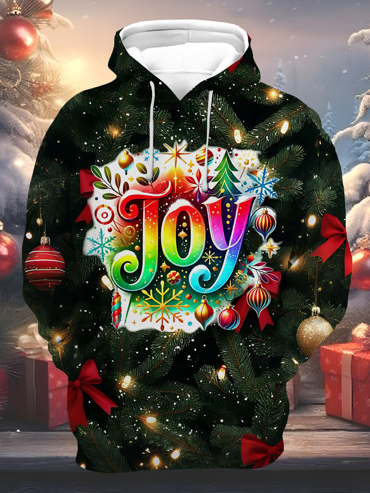 Christmas Print Men's Long Sleeve Pocket Hoodies