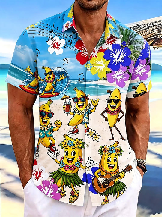 Funny Banana Hawaiian Print Men's Pocket Short Sleeve Shirts