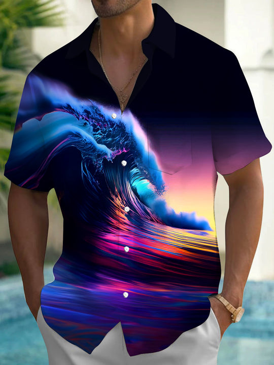 men's Hawaiian shirt front view tropical beach vacation