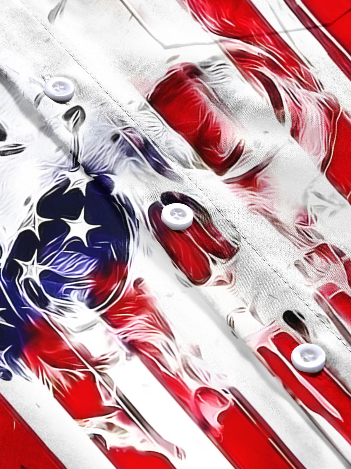 American Flag Skull Men's Pocket Short Sleeve Shirts