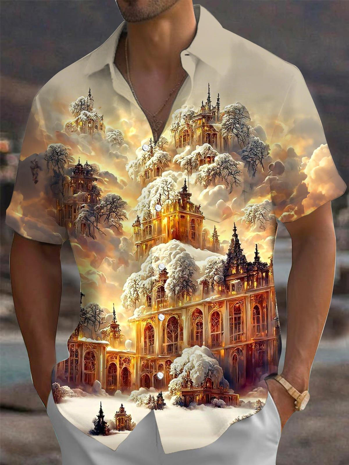 Castle Print Men's Pocket Short Sleeve Shirts
