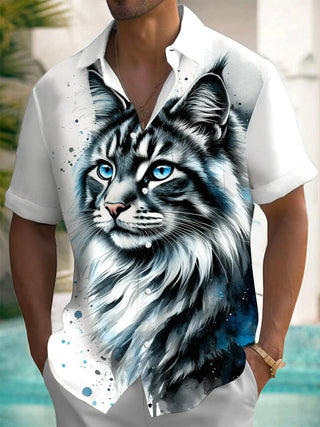 men's cat print shirt front view