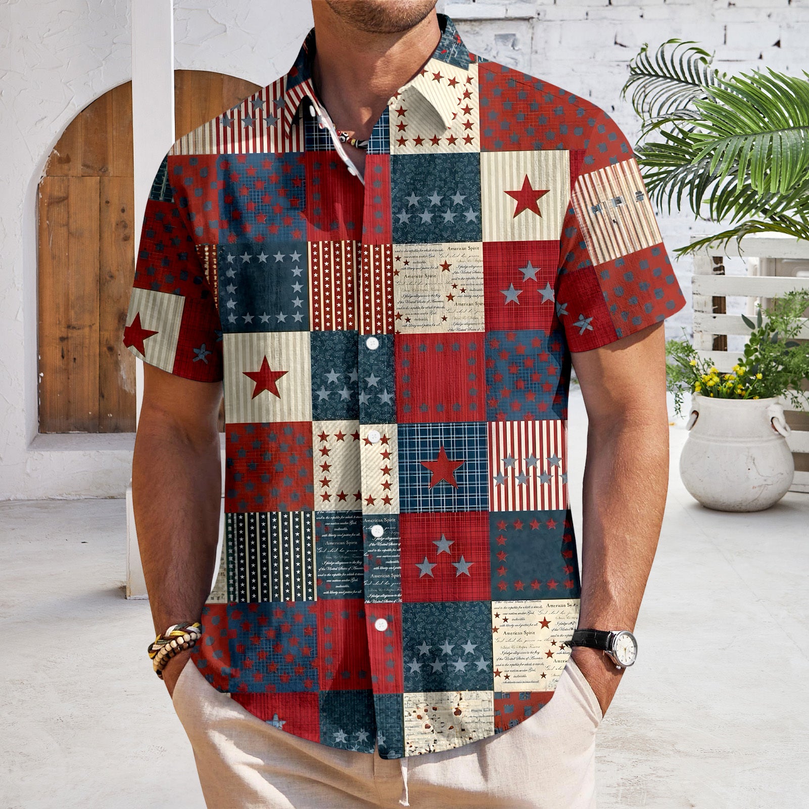 Patriotic Button Down Shirts for Men US Flag Short Sleeve Stars and Stripes Shirts Fashion Tops for Travel noble