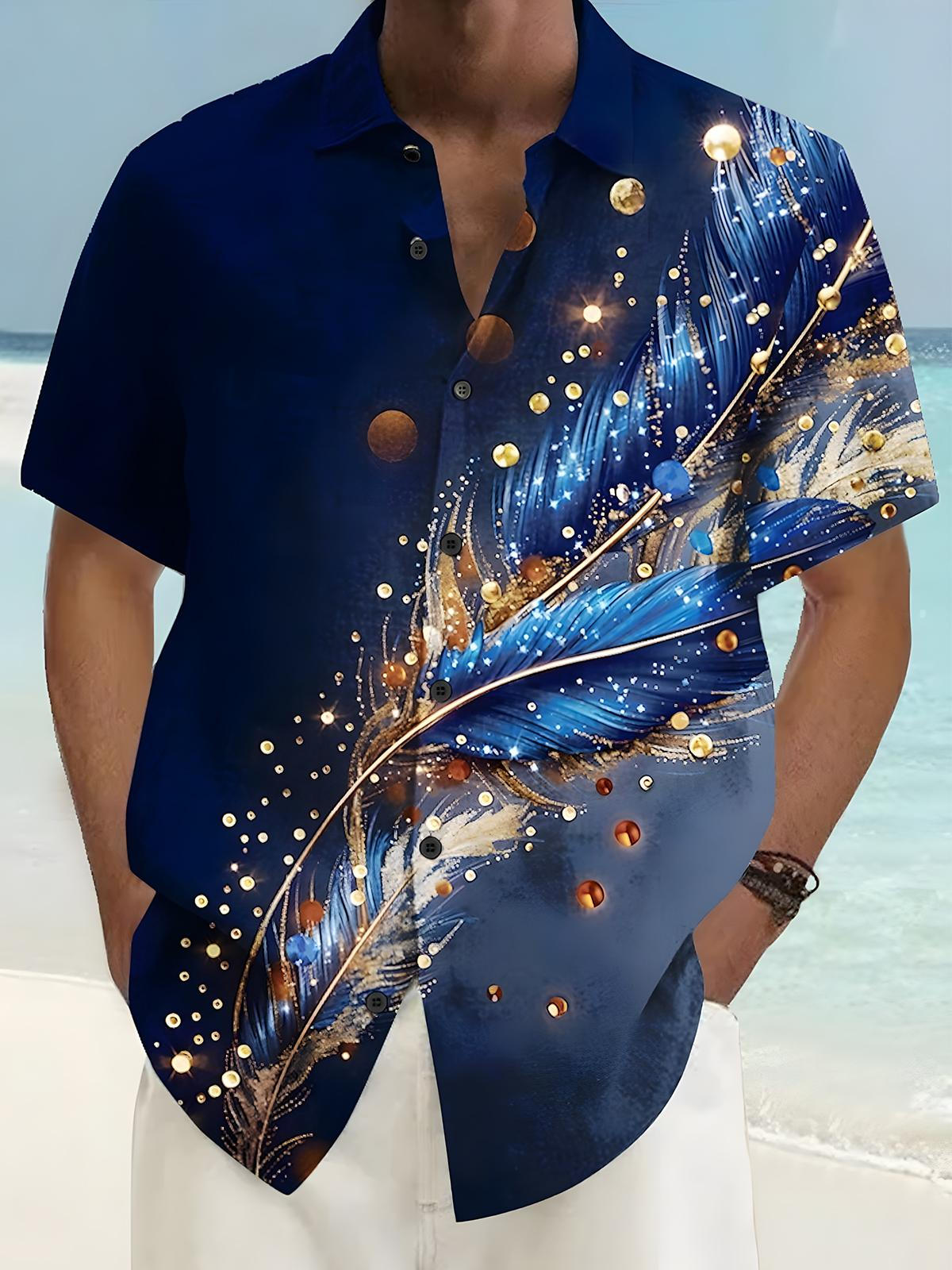 Feather Print Men's Pocket Short Sleeve Shirts