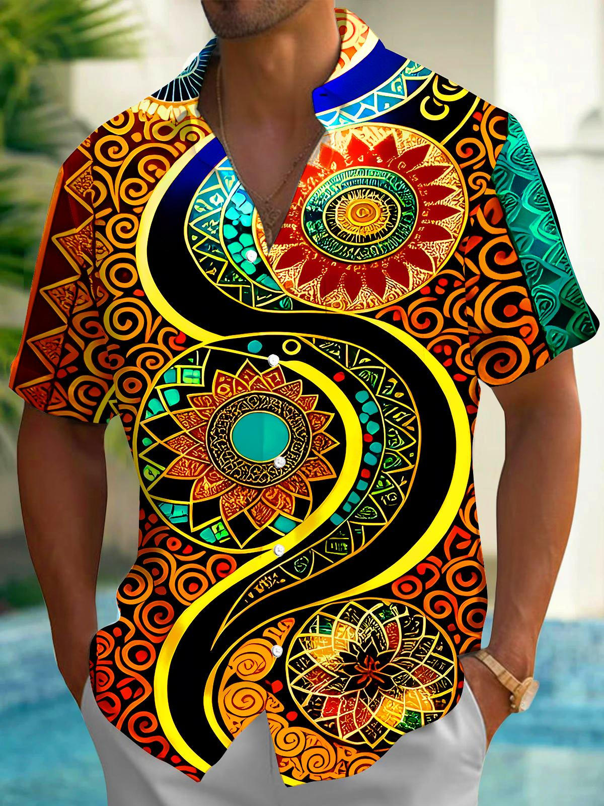 Vintage Mandala Men's Pocket Short Sleeve Shirts