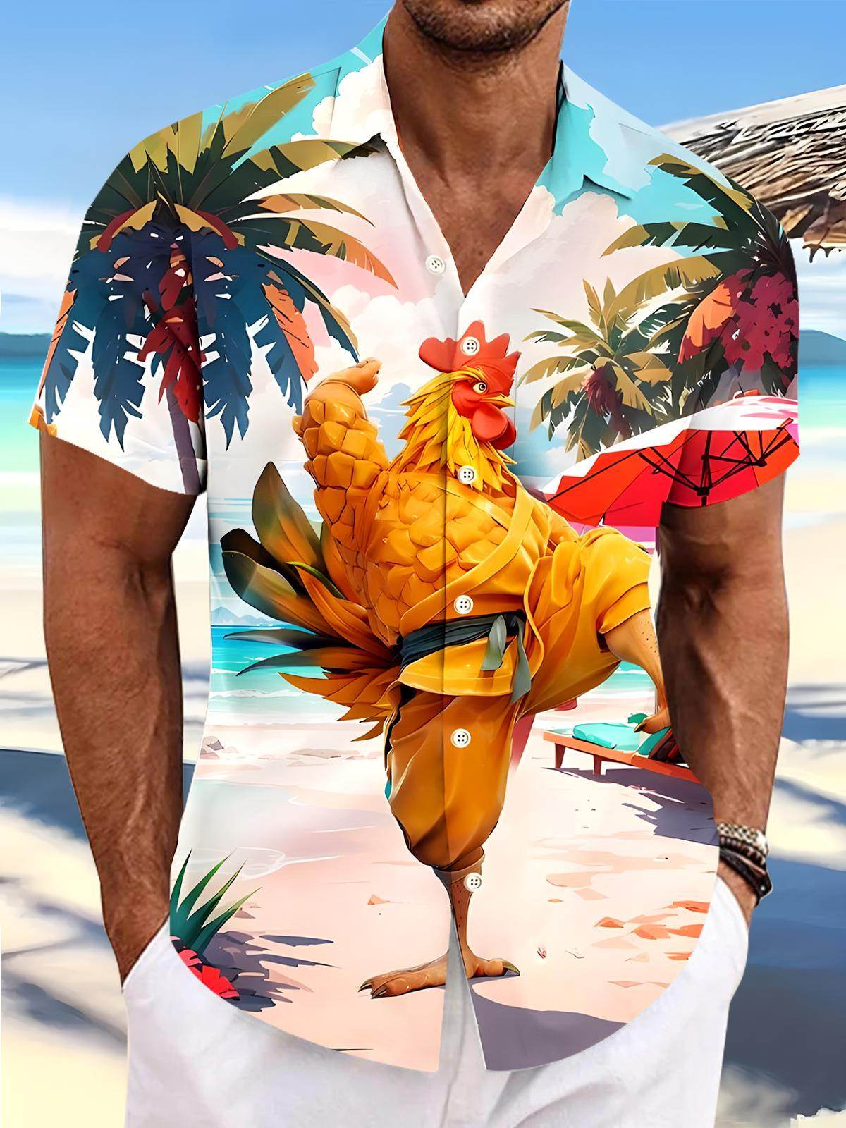 Kung Fu Chicken Men's Pocket Short Sleeve Shirts