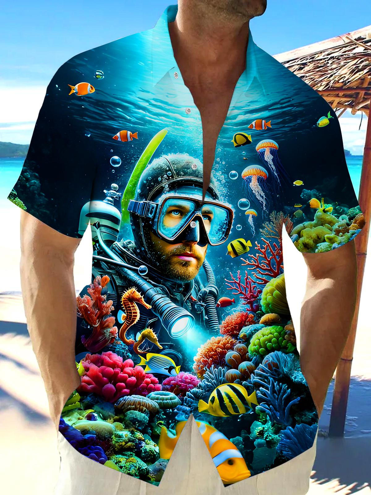Diver Deep Sea Exploration Men's Pocket Short Sleeve Shirts