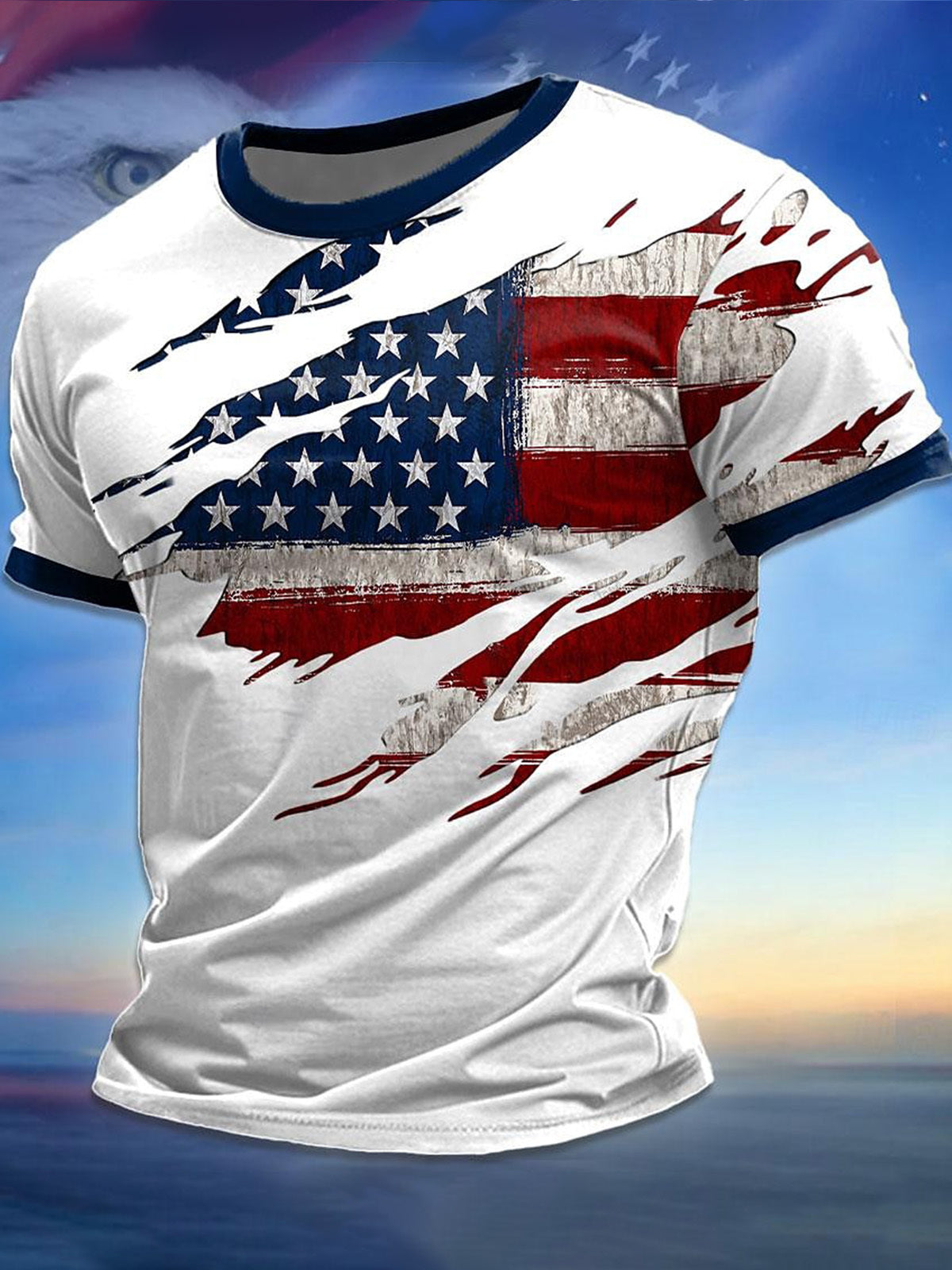 American Flag Print Round Neck Short Sleeve Men's T-shirt